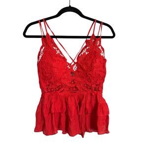 Milk And Honey Medium Cropped Crochet Ruffle Top Festival Y2K Coquette #6736